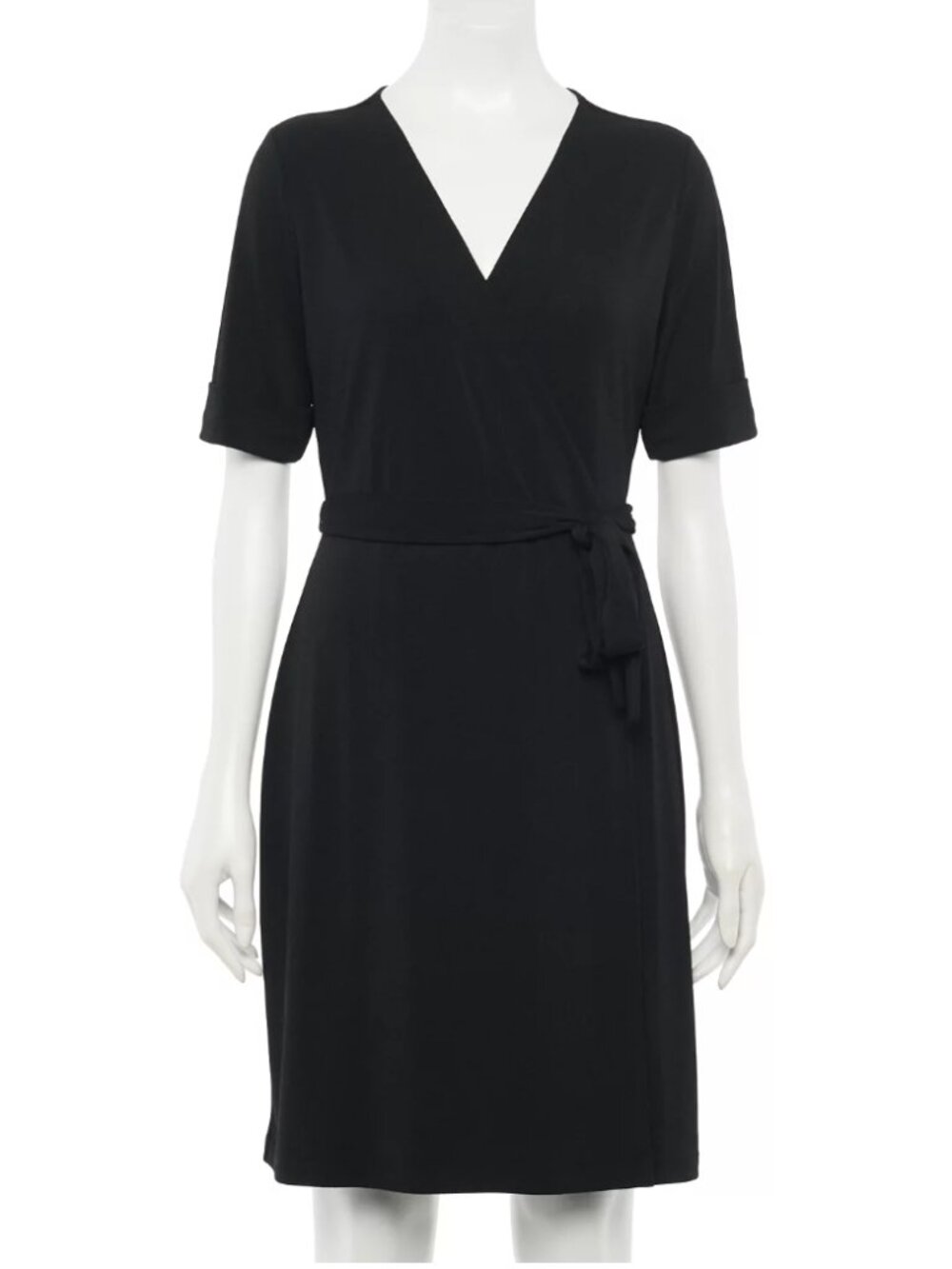 NWT APT 9 Women's Elbow Sleeve Black Faux Wrap Dress Size S Cocktail Party Basic